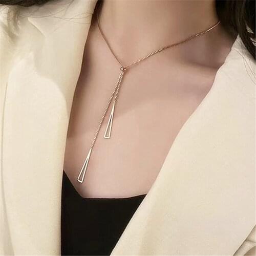 Fashion Stainless Steel Long Necklace Adjustable Classic New Simple Jewelry With Traingle Pendants Women bijoux Wholesale