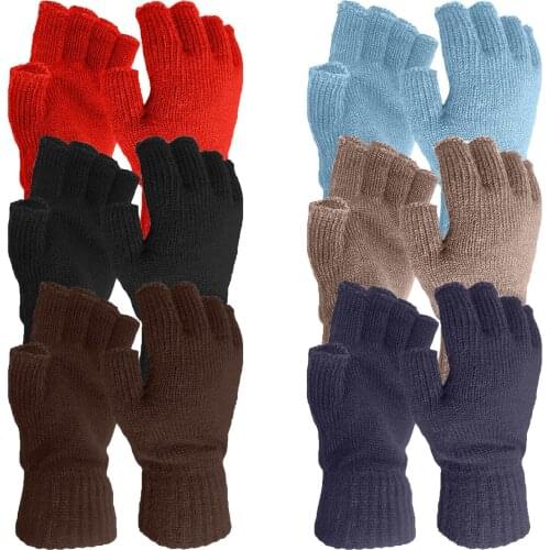 Fashion Winter Wool Plus Thick Knitted Solid Color Warm Half Finger Mittens For Men And Women Full Finger Touch Screen Gloves