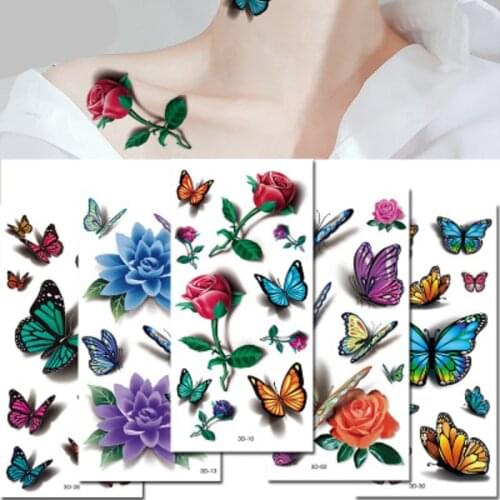 1 Pcs Butterfly Flower Color Printing tatouage Temporary Tattoo Sticker Waterproof Arm Clavicle Body Art Sticker Disposable