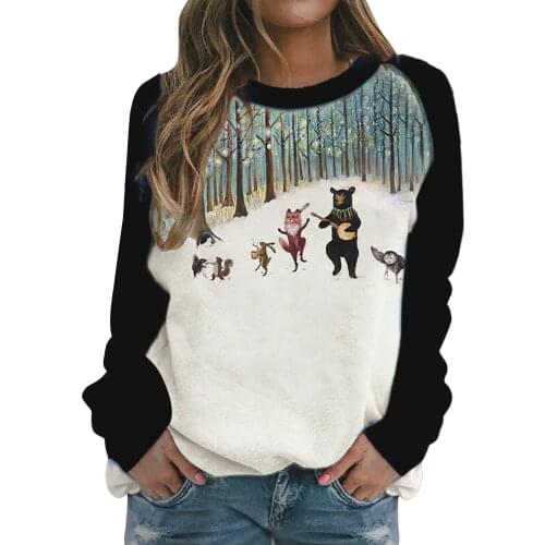 New Style Womens Winter Streetwear 4 Colors Cartoon Painting Fashionable Casual Long-Sleeved High Quality Cotton Sweatshirt