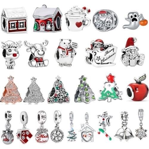 New Color Christmas Series Tree Pumpkin Car Bell Sleigh Pendant Fit Original Pandora Charms Bracelet Women FashionJewelry Gift