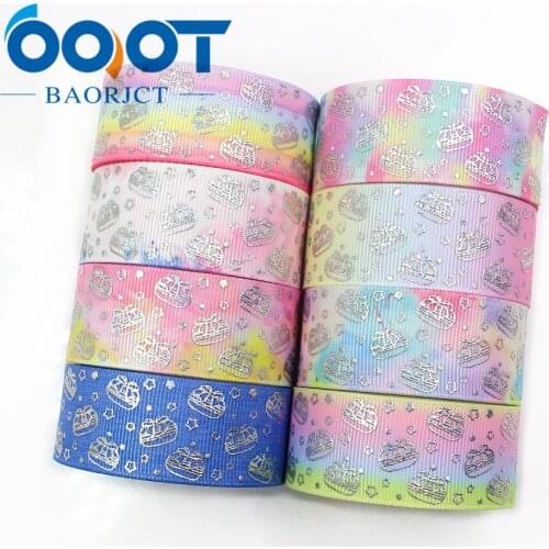 OOOT BAORJCT I-19326-749,10yards 25mm laser Silver cute cartoon Printed grosgrain ribbon DIY handmade headdres wedding gift wrap