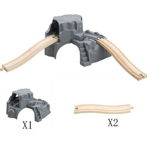 Plastic Gray Double Tunnel Wooden Train Track Accessories Tunnel Track Train Wood Railway Toys Compatible Thomas Biro Tracks