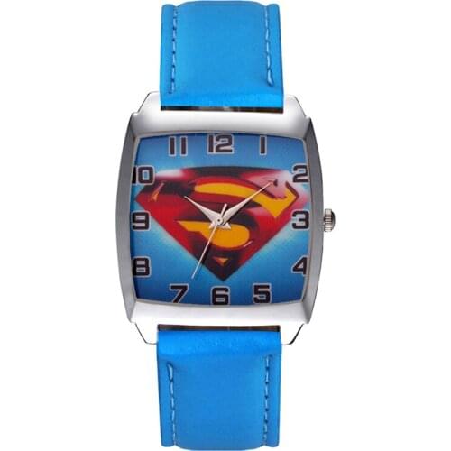 Cartoon style Rectangle dial Childrens Womens Kids Student boys girls Quartz Leather strap Wrist Watch JD14