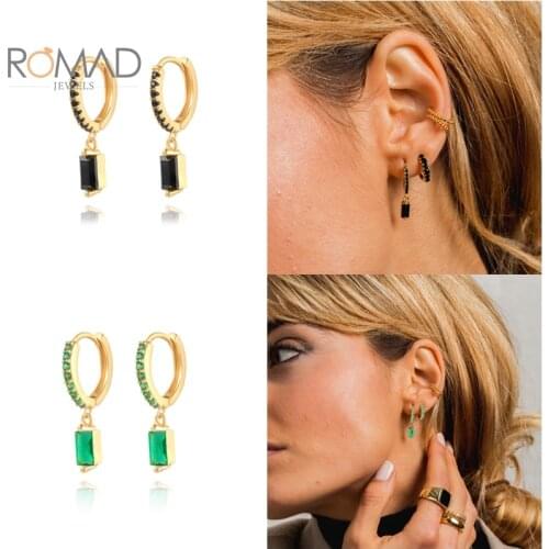 ROMAD 925 Sterling Silver Diamond Earring Hoops Women Square Black Zircon Huggie earrings Pendientes Mujer 2021 Trend Jewelry