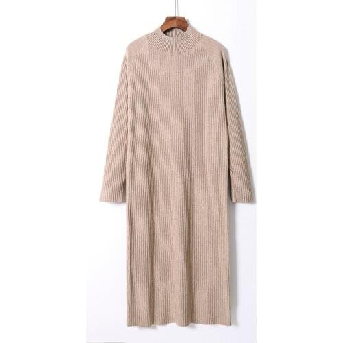 Chic oversize thick long sweater dress women Half-high autumn winter straight sweater dress female casual loose knit dress