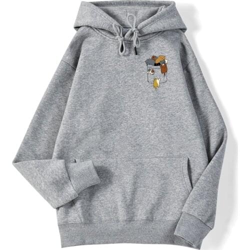 Cartoon Cat Crawling Cute Streetwear Hip Hop Male Sweatshirt Autumn Daily Casual Hoodies Loose Hooded Tops Men