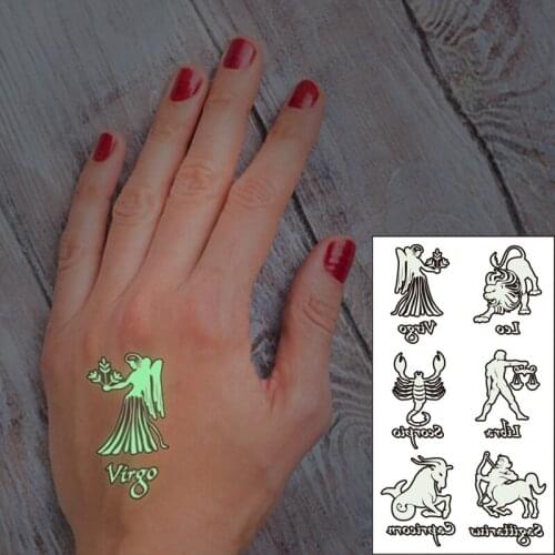 Waterproof Temporary Luminous Tattoo Sticker Leo Virgo Scorpio Libra Sagittarius Constellation Flash Fake Tatto for Women Men