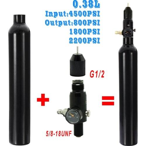 High Quality Aluminum Tank 0.38L High Pressure Air Bottle 4500psi Output 800/1800/2200psi with Regulator for Paintball PCP HPA