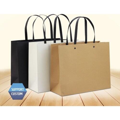 High Quality Clothes Paper Bag White Black Kraft Paper Gift Bag Garment Bags Reticule Packing Bag Wedding Birthday Party Supply