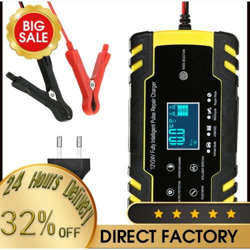 Fully automatic Car Battery Charger 12V 8A 24V 4A Smart Fast Charging for AGM GEL WET Lead Acid Battery Charger LCD Display