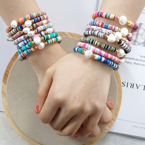 KSRA Natural Freshwater Pearl Bracelet For Women Boho Rainbow Handmade Beads Bohemia Polymer Clay Bracelets Female Jewelry