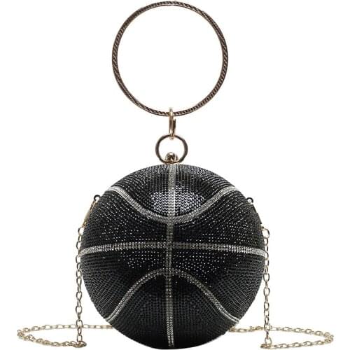 Bee In FLy Basketball Football Round Ball Gold Clutch Purses for Women Evening Rhinestone Handbags Ladies Party Dinner Bag