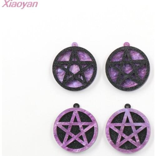 1pair) CH1257-35mm Magic Pentagram For Earrings Galaxy Purple Black Gliter Acrylic Jewelry Making DIY