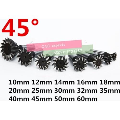 1PCS 45 Degree HSS Dovetail Cutter End Mill Milling Cutter 10mm 12mm 14mm 16mm 18mm 20mm 25mm 30mm 32mm 35mm 40mm 45mm 50mm 60mm
