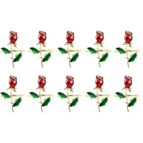10Pcs Valentine Napkin Rings Rose Flower Napkin Holders Table Decor For Dinner Wedding Party Hotel Table Decoration-ABUX