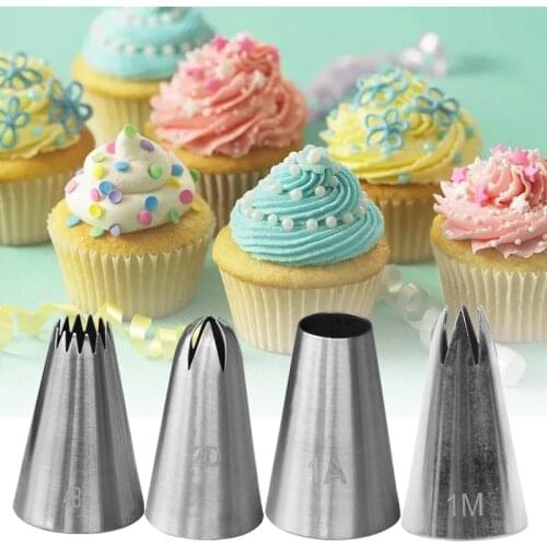 4pcs Cupcake Cake Decoration Tips Set Flower Cream Nozzles Confectionery Piping Pastry Tips Macaron Cookies Baking Cakes Tools