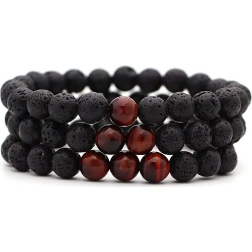 8MM Red Tigers Eye Stone Black Lava Stone Essential Oil Diffuser Bracelet Balance Yoga Pulseira Feminina Buddha Jewelry
