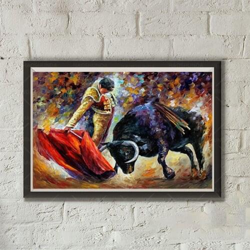 Abstract Matador Bull Fight Art Canvas Painting Wall Art Posters and Prints Animal Pictures for Living Room Decor Unframed