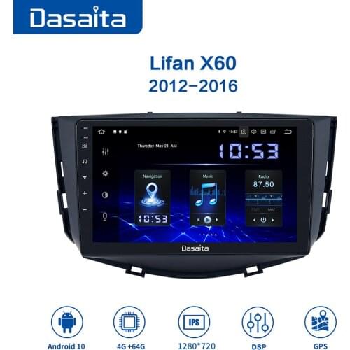 Dasaita 2 Din 9" Android 10.0 Car Stereo for Lifan X60 2012-2016 Radio Unit Head with HD Touch Screen 4+64GB GPS Navigation DSP