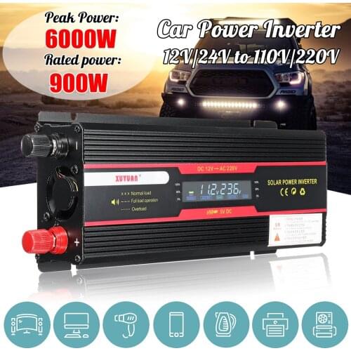 6000W Peak Car Power Inverter LCD Display DC 12 / 24V to AC 110V / 220V Modified Sine Wave Converter