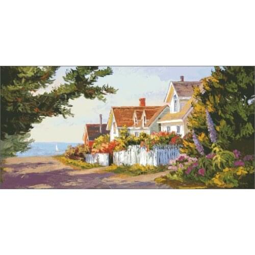Balmy Spring Day Beach House Cross Stitch Kits Needlework sewing 14CT Unprinted Embroidery Top Quality DIY Handmade Decoration