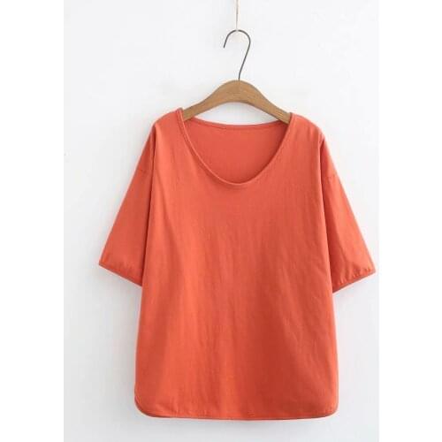 Plus size Cotton O neck Short sleeve solid color women loose tshirts 2021 new summer casual ladies soft t shirts female top