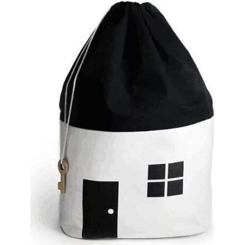 Toy Storage Organizer Bag Drawstring Bag Nordic Style House Shape Design Kids Storage Basket Cotton Canvas Home Decor Gift
