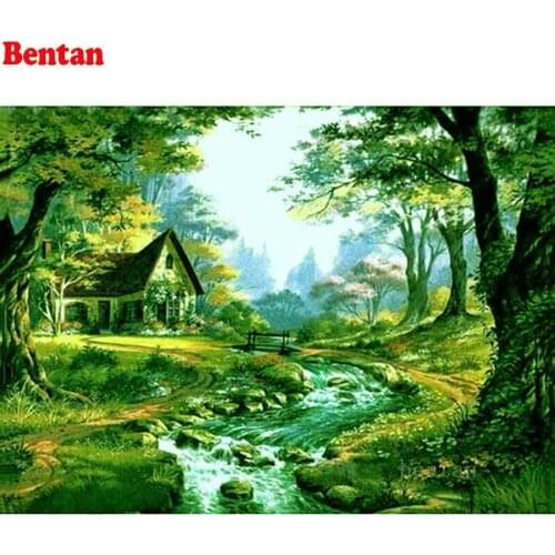 Diy 5d diamond painting full square round drill River Hut for diamond embroidery mosaic paintings forest landscape decoration