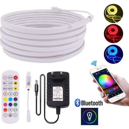 EU US AU UK Set Bluetooth RGB Neon Strip DC 12V SMD 3535 96 LEDs/m Flexible Tape Ribbon LED Strip Light For Home Decor