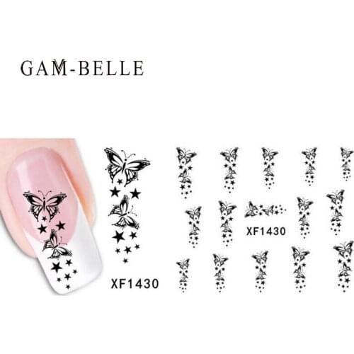 GAM-BELLE 1 Sheet Nail Art Stickers Butterfly Flower Design Decals Colorful Nail Wraps Decoration DIY Manicure Wraps Tools