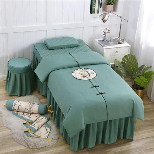Chinese Element 4 Pcs Beauty Salon Bedding Set Bed Linens Bedspread Massage Spa Pillowcase Stoolcover Duvet Cover Sets