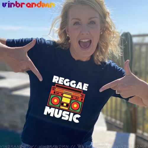 Summer Arrivals Reggae Music Cotton T-shirts For Women Reggae Roots Tops Tee Rasta Boombox Red Gold and Green Jamaica Streetwear