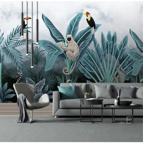 Milofi custom photo wallpaper 3D hand-painted tropical rainforest animals and plants HD background wall decoration painting