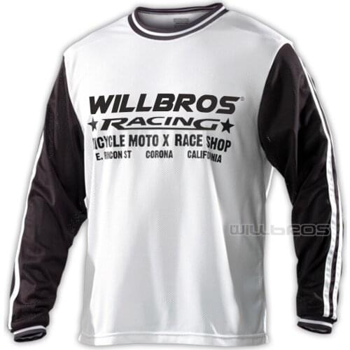 Willbros Super Retro White Jersey Mountain Bicycle Offroad Summer T-shirt Motocross Motorbike Mens Long Sleeve
