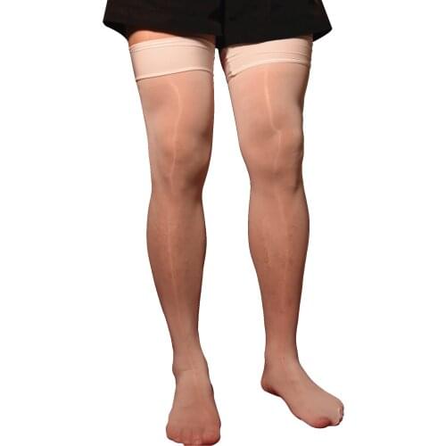 Men Glossy See-through Mesh Thin Stockings Solid Color Shiny Stretchy Sheer Thigh High Socks Leotard Hosiery for Club Stage Show