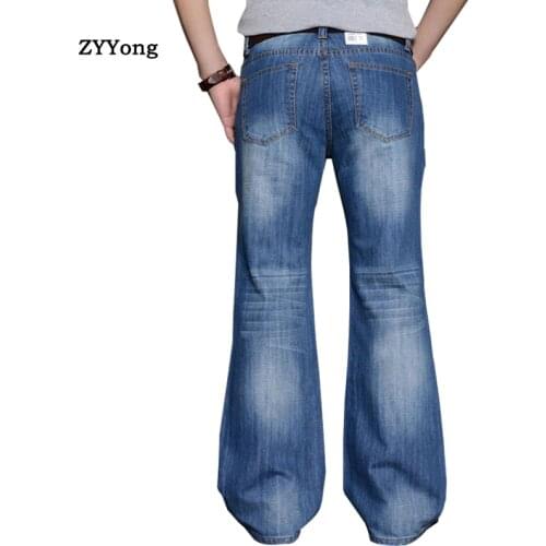 2021 Spring Casual Slim Blue Bootcut Flared Jeans For Men Boot Cut Flare Denim Pants Fashion Designer Classic Long Trousers