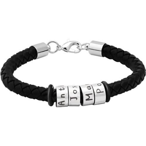 Customized Man Bracelet Engraved Family Names Braided Rope Bracelet Steel Beads Bangles For Dad Boyfriend Husband