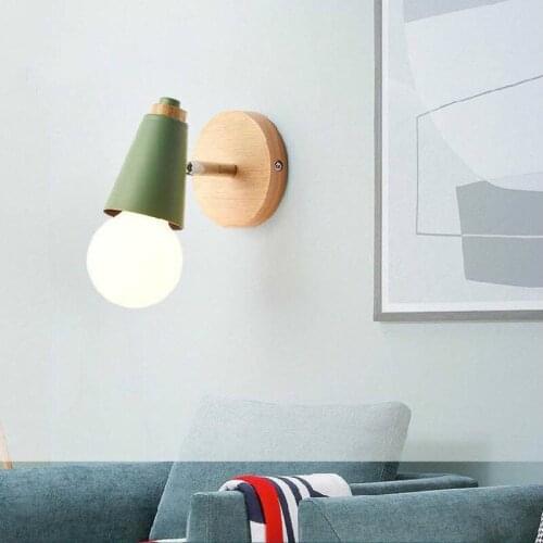 Macaron Wall Lamp Iron Wood Mirror Light Bedside Bedroom Indoor Lighting E27 Light Bulb Retro LED Wall Light Nordic