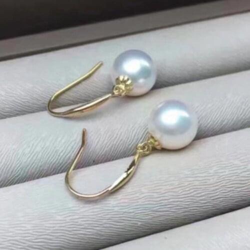 Natural 10-11MM round south sea pearl earrings 14K GOLD