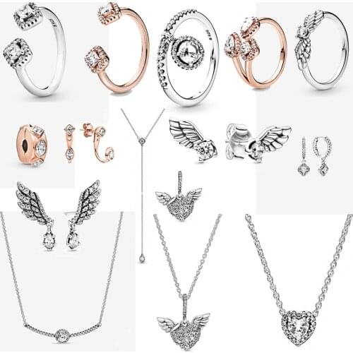 Winter New Geometric Rose Clip, Curved Sparkling Necklace Pendant, Angel Wings Ear Studs Original Womens Jewelry Diy Charm