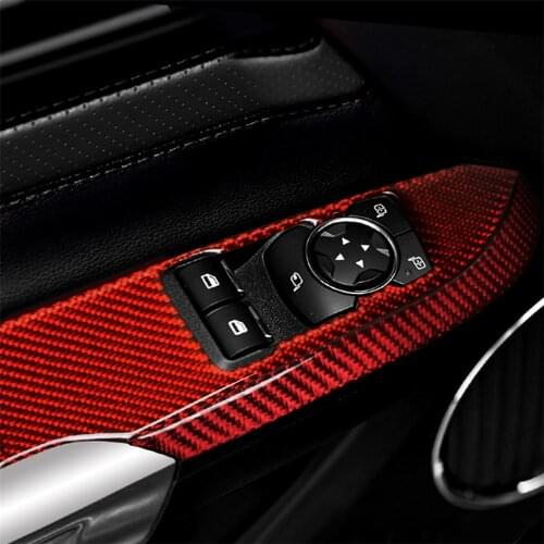 Carbon Fiber Window Control Panel Frame Cover Trim for Ford Mustang 2015-2019 Interior Decoration Car Accessories Decal Sticker