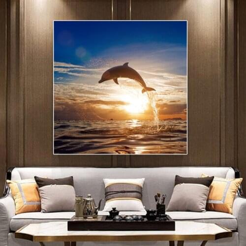 Ocean Landscape Canvas Painting Animal Dolphin Poster and Prints Wall Pictures Modern Nordic for Living Room Home Decoration