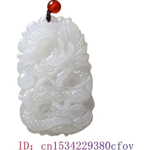 White Jade Dragon Pendant Chinese Charm Necklace Men Women Gifts Natural Carved Amulet Jadeite Jewelry Fashion