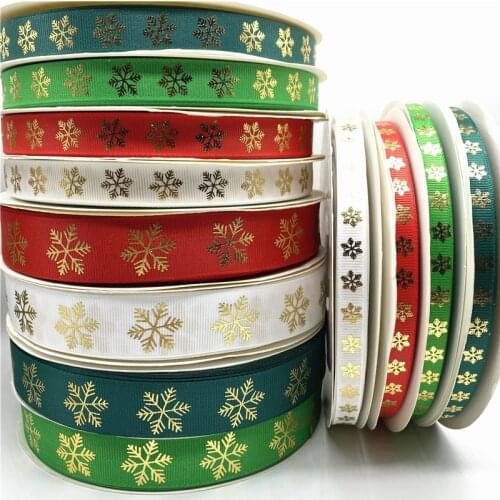 5yards 10/15/25mm Christmas Decor Grosgrain Ribbon Printed Christmas Snowflake Ribbon For Handmade Design Christmas Decoration