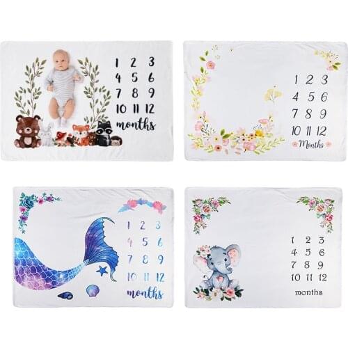Cute Animal Pattern Printing Flannel Blanket Baby Milestone Blanket Photography Shooting Background Props Cloth Newborn Swaddle