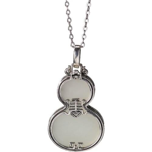 S925 sterling silver natural Hotian jade pendant retro personality Shou character gourd Fu Lu womens necklace pendant