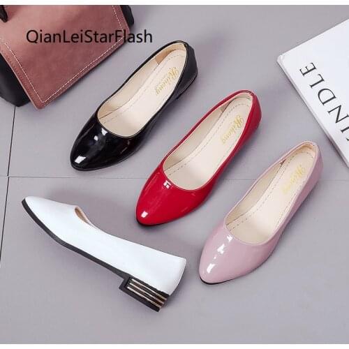 Women Flats 2021 Low Heels Dress Shoes Woman Ballet Falts White Shoes Patent Leather Boat Shoes Slip on Loafers Zapatos Mujer