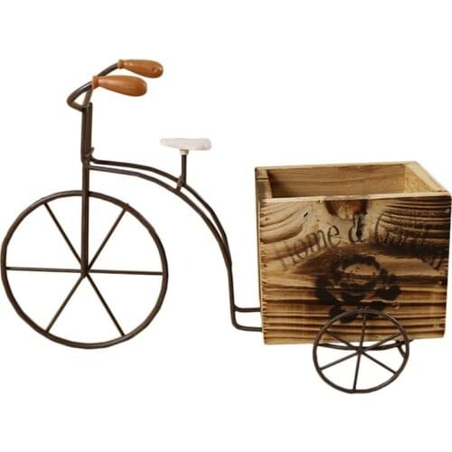 1pc Chic Handy Useful Flower Pot Plant Pot Macetas Garden Accessories Wooden Bicycle Design Ornament For Home Flower Garden