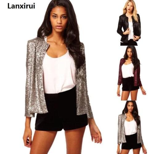 European American Fashion Brand Shining Pocket Cardigan Style Sequin Long Sleeves Slim Suit Pattern Jacket Coat